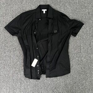 Black short sleeves button down